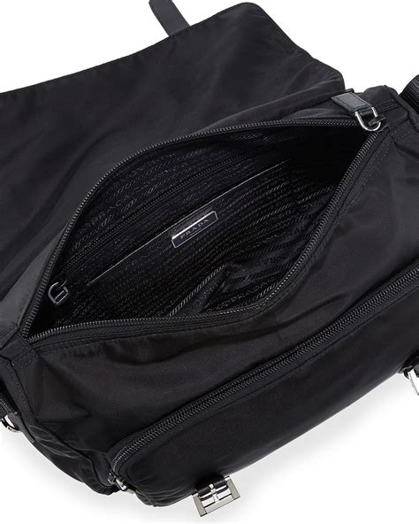 Prada Vela Medium Nylon Messenger Bag, Black 